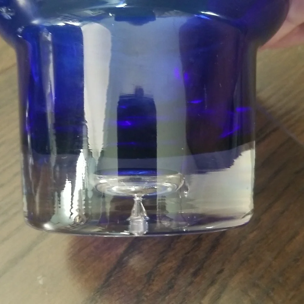 Krosno vintage blown cobalt blue glass candle holder controlled bubble.